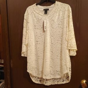 Beige 2 piece lace shirt size XL with bell sleeves,Investments brand NWT